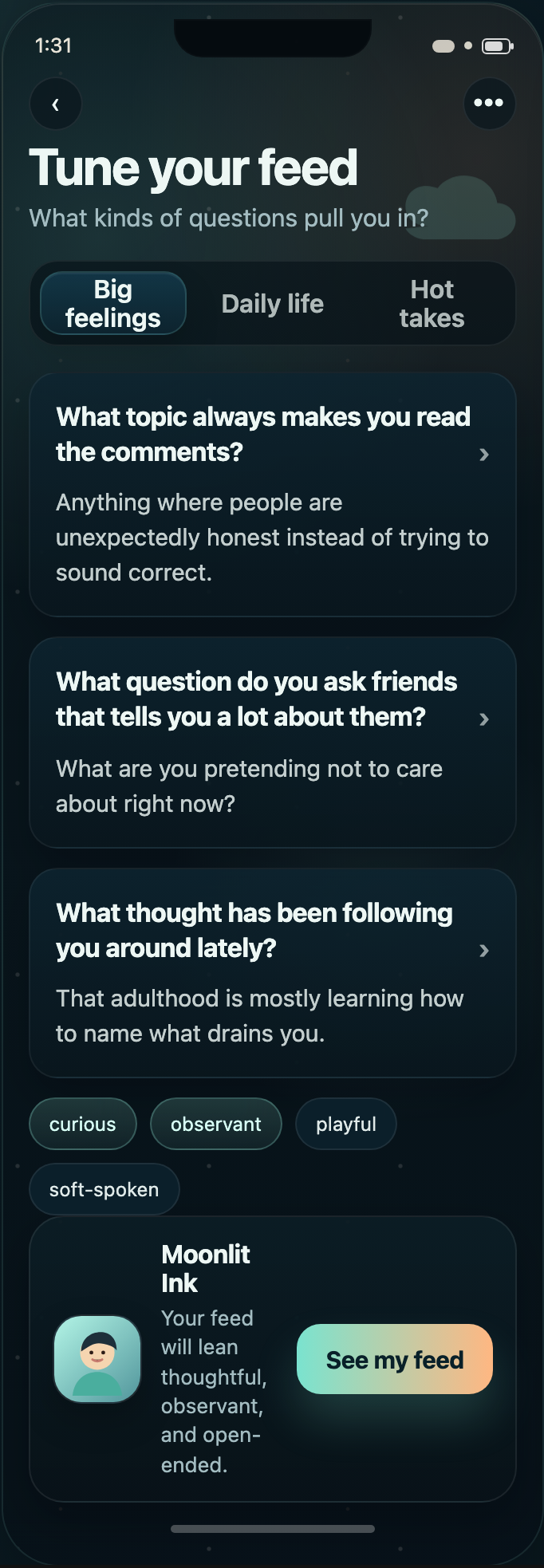 Kindred Within onboarding prototype screen